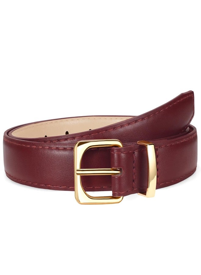 VONMELLI Womens Leather Belt for Jeans Pants Dress Fashion Ladies Thin Skinny Belt with Gold Buckle for Women Burgundy S - Image 1